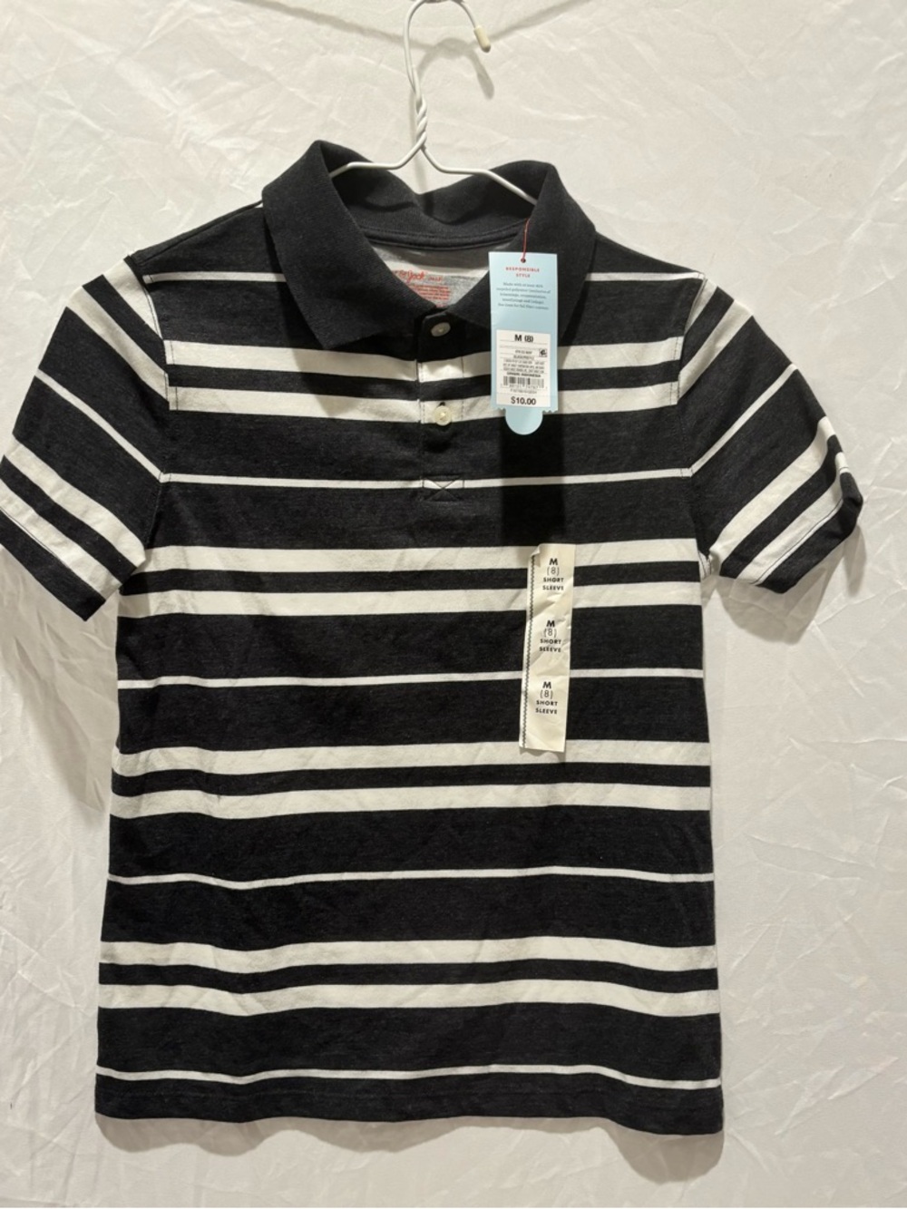 Cat & Jack Boys Kids Striped Black & White Polo Shirt Size 8 New Size 8 NWT